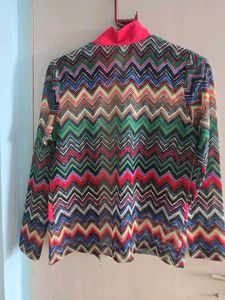 Colorful Zigzag Print Open Front Jacket