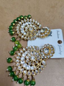 Statement Earrings with Green Beads