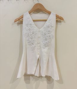White Embellished V-Neck Sleeveless waistcoat top