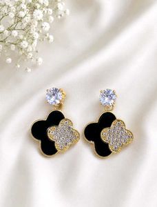 Elegant Clover & Crystal Dangle Earrings