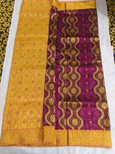 Elegant Yellow &amp; Magenta Brocade Saree