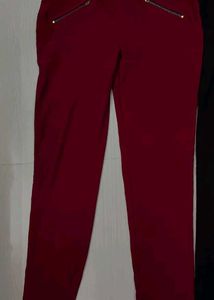 Maroon Pants with Zipper Detail