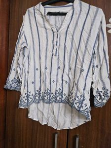 Embroidered Striped Cotton Blouse