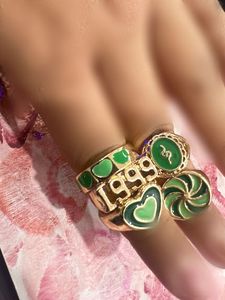 Set of 5 Green Enamel Rings