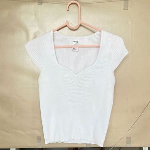 White Ribbed Sweetheart Neck Top