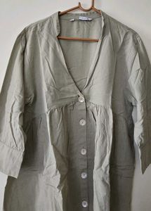 Linen Blend V-Neck Peplum One piece Cum Frock