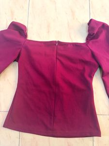 Shein Maroon Puff Sleeve Top