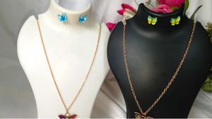 Butterfly Metal Combo Blue Multi Necklace &amp; Earrin