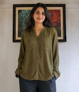 Stylish Olive Green Button-Up Tunic