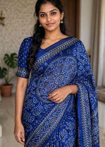 Vibrant Blue Bandhani Italian crepe Saree