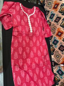 Pink Leaf Print Kurta