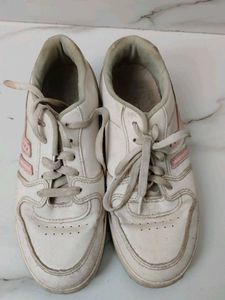 White Casual Sneakers with Pink Accents