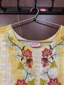 Embroidered Yellow &amp; White Dress