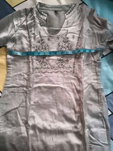 Embellished Grey Silk Kurta with duppata set