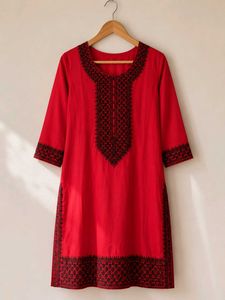 Red Kurta with Black Embroidery