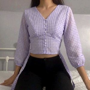 Lavender Gingham Wrap Top