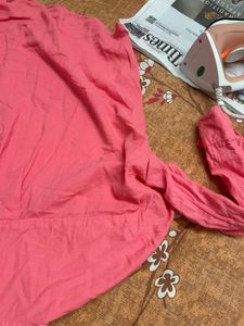 H&amp;M Pink Linen Button-Up Shirt