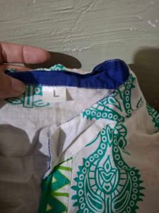Stylish White Kurta with Blue &amp; Green Print