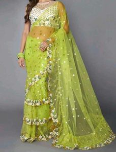 Lime Green Sequin Saree