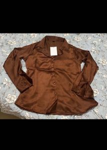 😭 Brown Satin Blouse With Wrap Skirt(