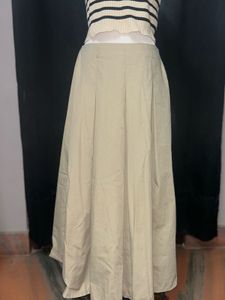 Classic Beige Pleated Maxi Skirt