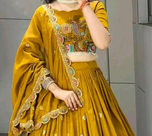 semi stitched Designer Yellow Lehenga Choli