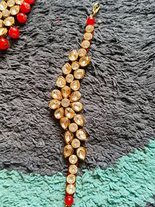 Red Beads With White Stones Neck Set