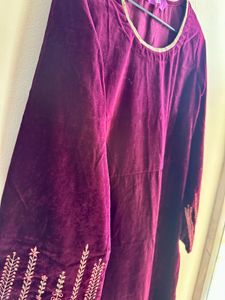 Velvet Embroidered Suit set with pant &amp; dupatta