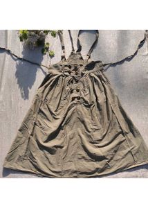 Olive Green Button Front Pinafore Dress