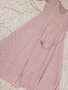 Embroidered Pink frock style Kurta
