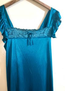 Vintage Teal Lace Trim Nightgown