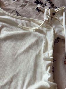 Cream Ruched Tie-Up Top