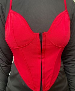 Red Corset Style Top with Zipper
