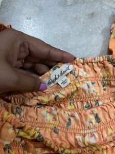 Orange Floral Smocked Puff Sleeve Top