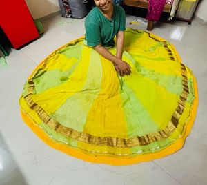 Bright Yellow & Green Lehenga Skirt