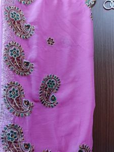 Embroidered Pink Georgette Saree