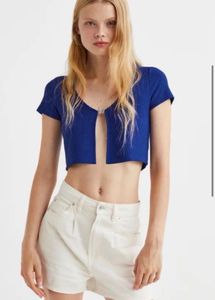 Blue Cropped Cardigan with Butterfly Clasp MEDIUM