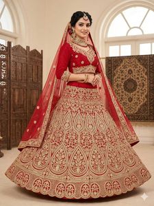 Red Bridal Lehenga with Gold Embroidery