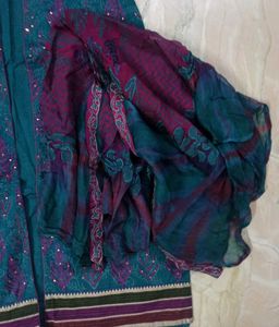 Embroidered Kurta Shrug With Pants &amp; Dupatta