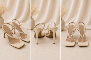 Cream Thong Heeled Sandals