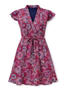 Vibrant Floral Print Wrap Dress