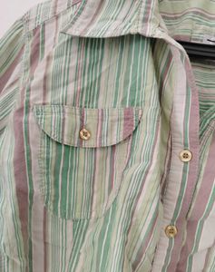 Striped Cropped Button-Up Shirt