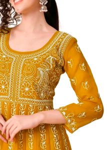 Yellow Anarkali Kurta with White Embroidery