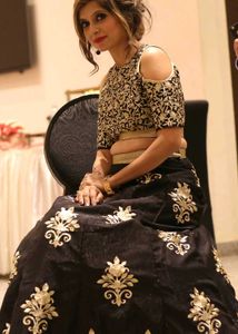 Designer Black Padded Crop Top With Skirt