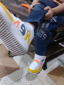 Kids White &amp; Yellow Sneakers in offer sale price