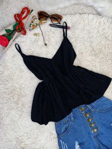 Chic Black Peplum Cami Top
