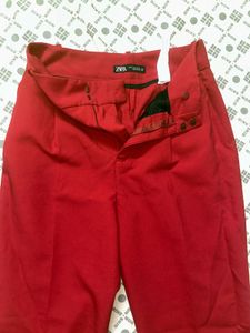 Red High-Waisted Tailored Trousers