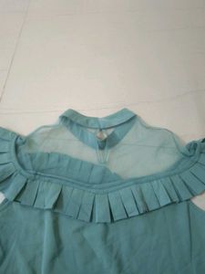 Sheer Neck Pleated Top