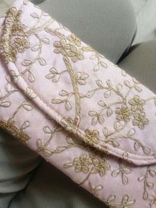 Embroidered Pink Clutch
