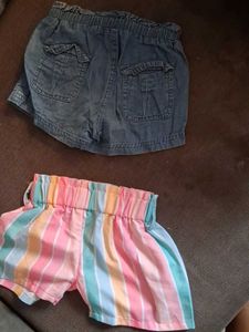 Girls Denim &amp; Striped Shorts Set